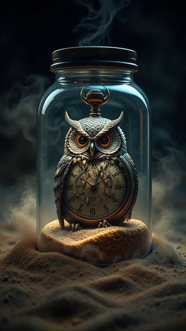 Steampunk watch and owl