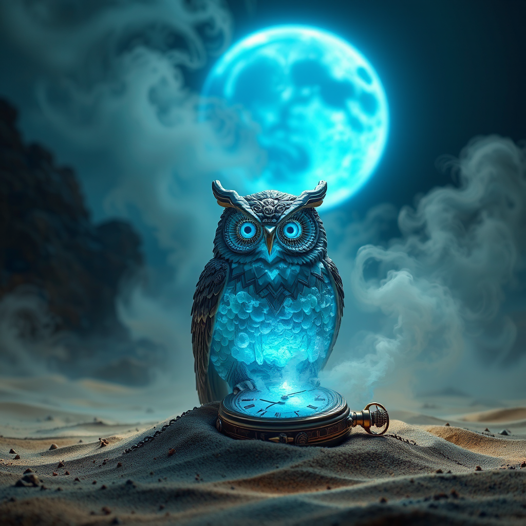 Steampunk Aztec owl surrounded