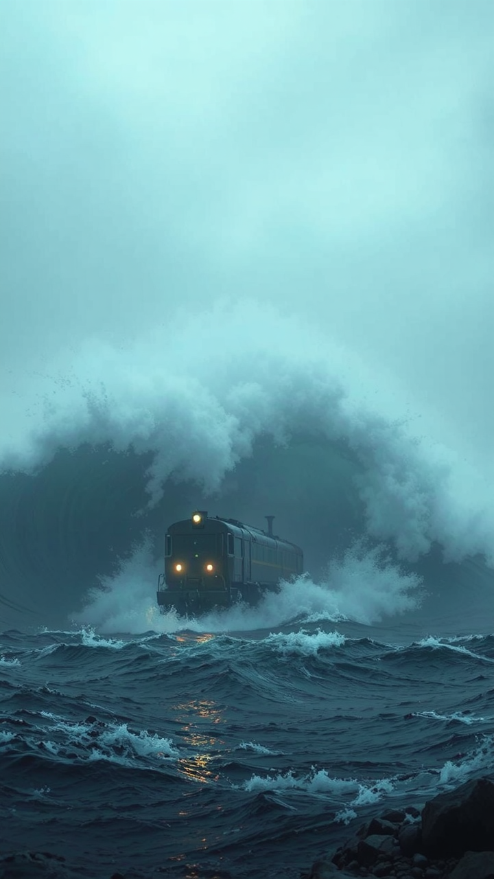 Train caught in massive