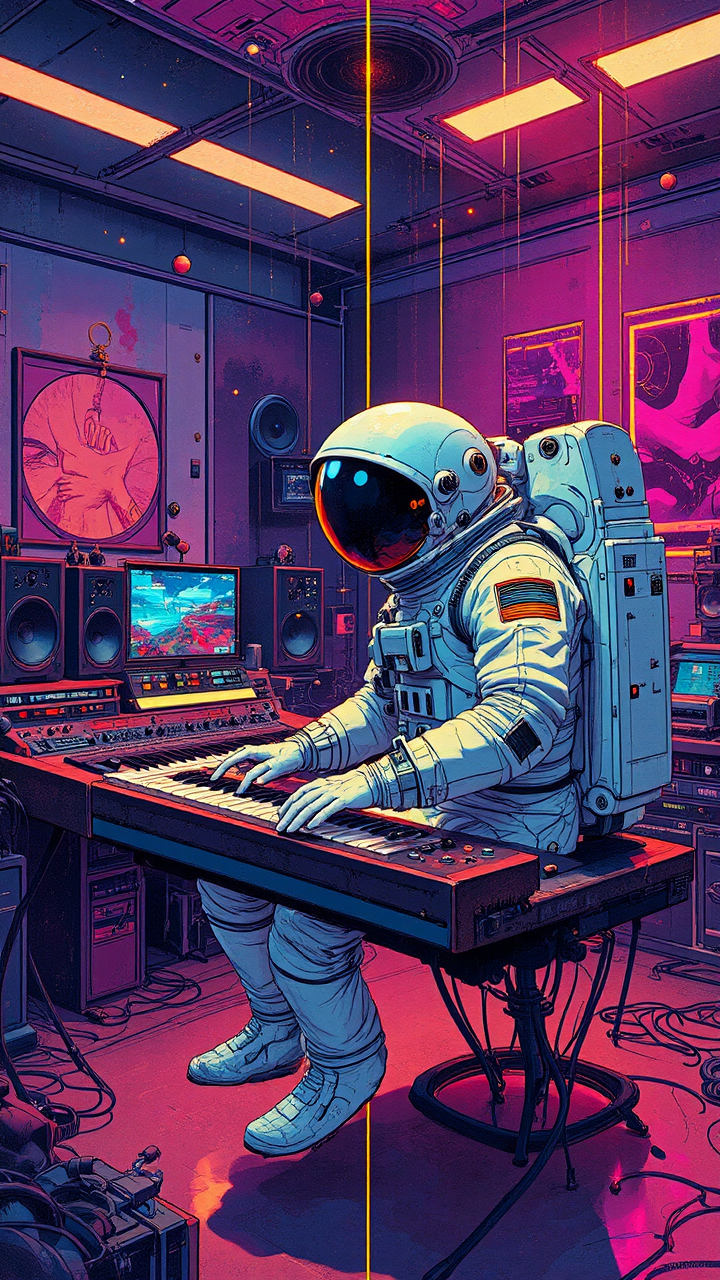 Astronaut plays synthesizer in