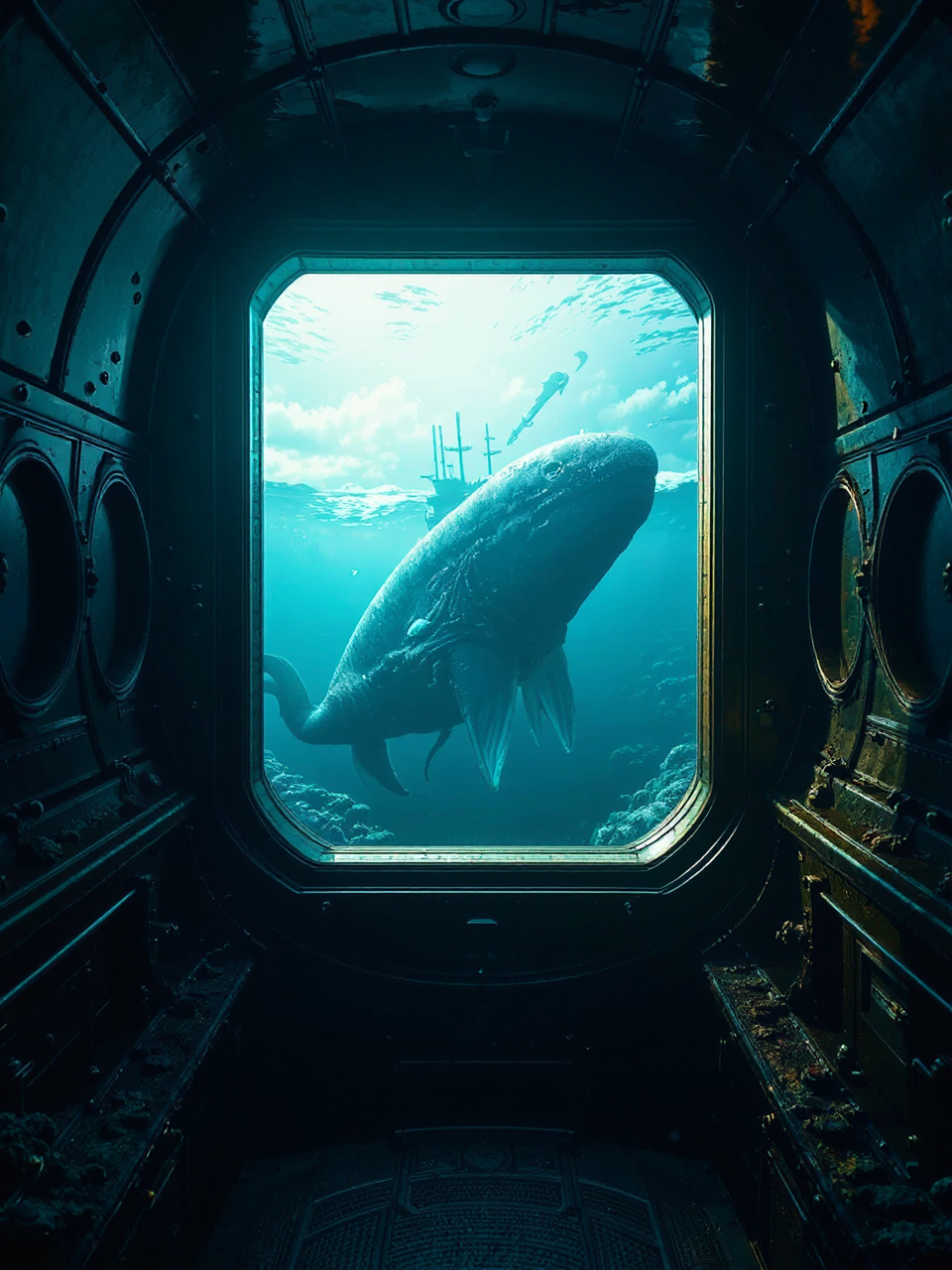 Deep-sea submarine interior scene
