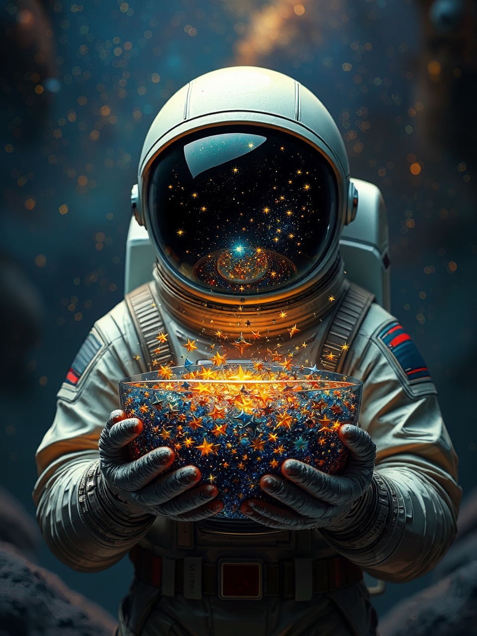 Astronaut holds bowl of