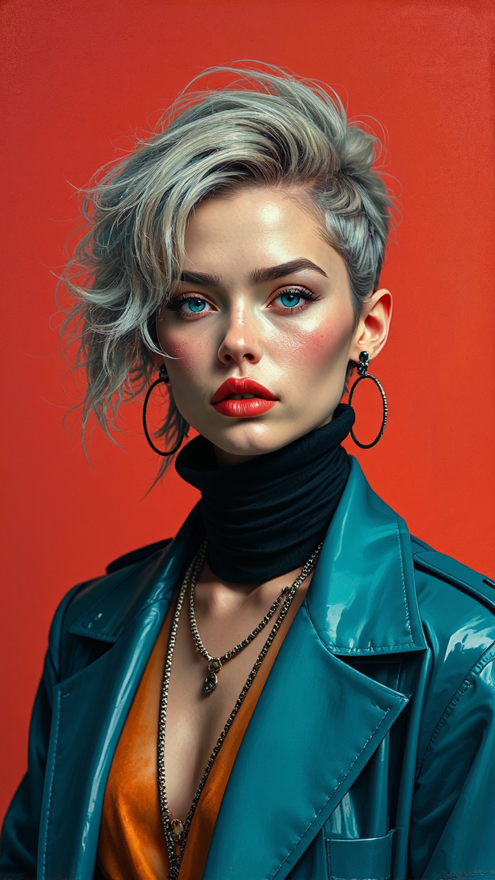 Cyberpunk streetwear full-length portrait