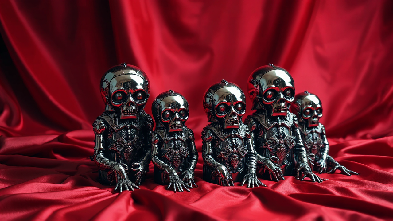 Dysmorphic matrioskas on red