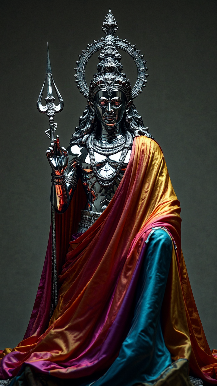 Metallic chrome statue of