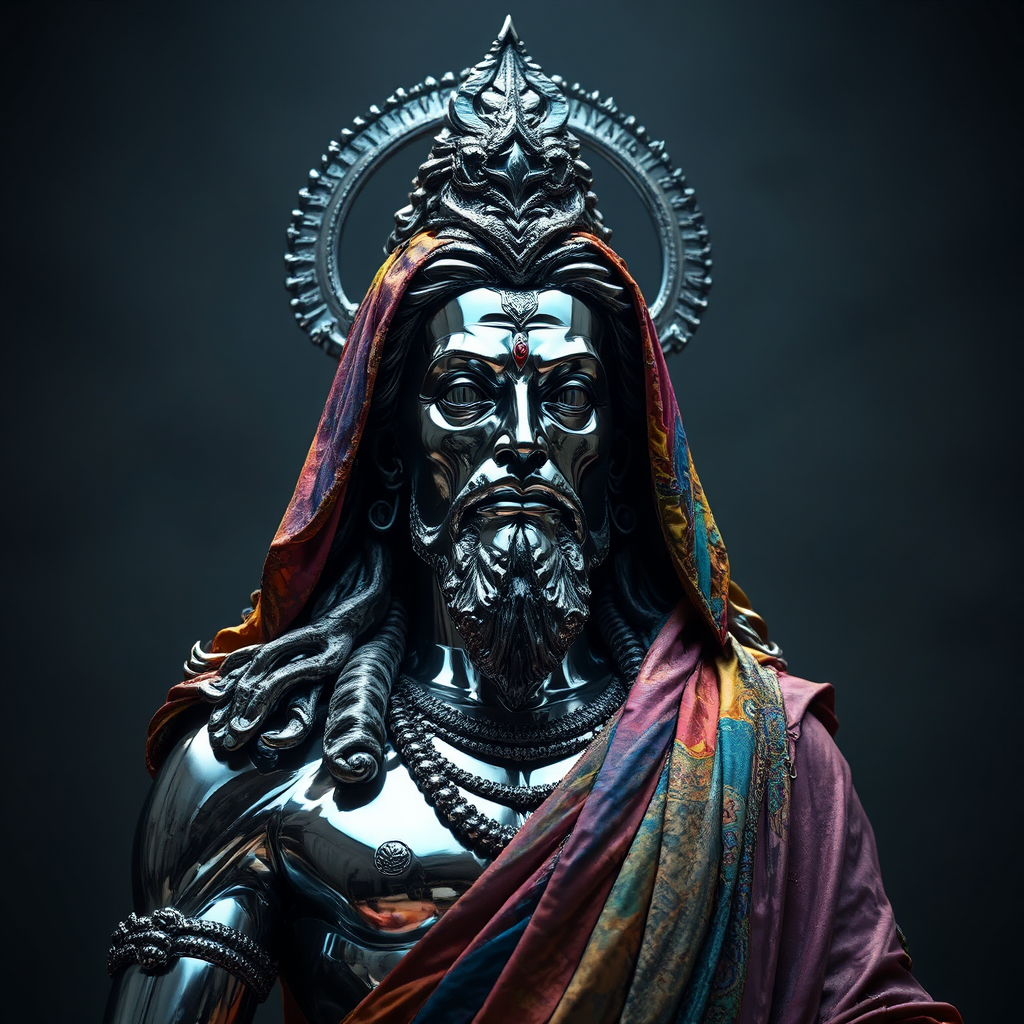 Multi-faced Brahma chrome statue.