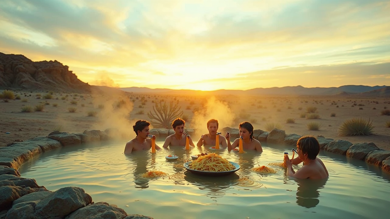 A group eats spaghetti