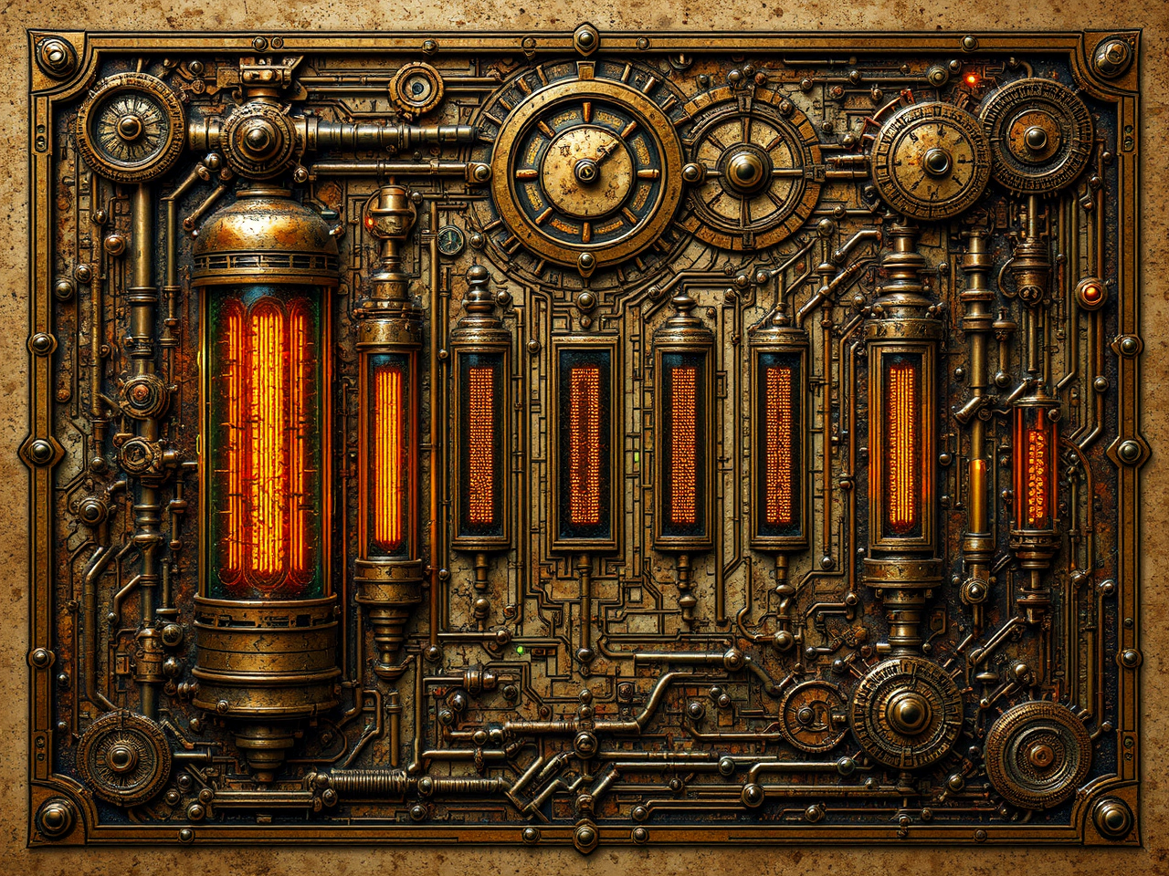 Steampunk-themed intricate electronic design.