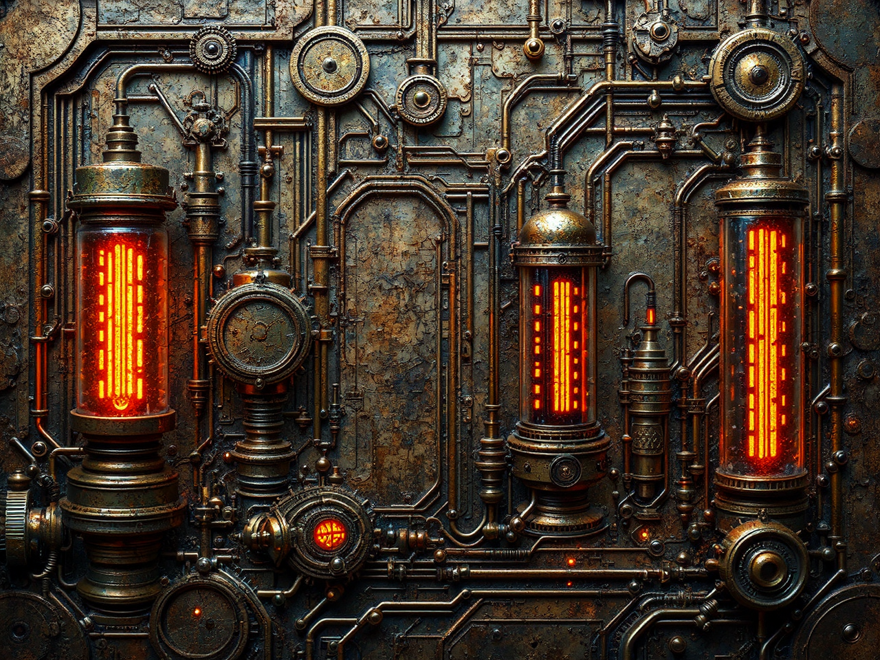 Steampunk scene with glow