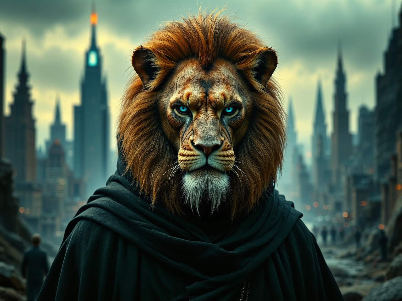 Lion-man in dark robes