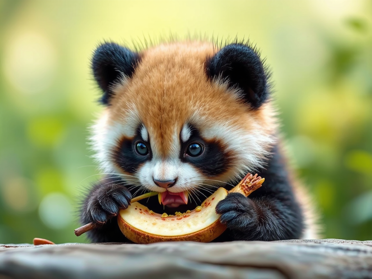 Cute panda cat eating