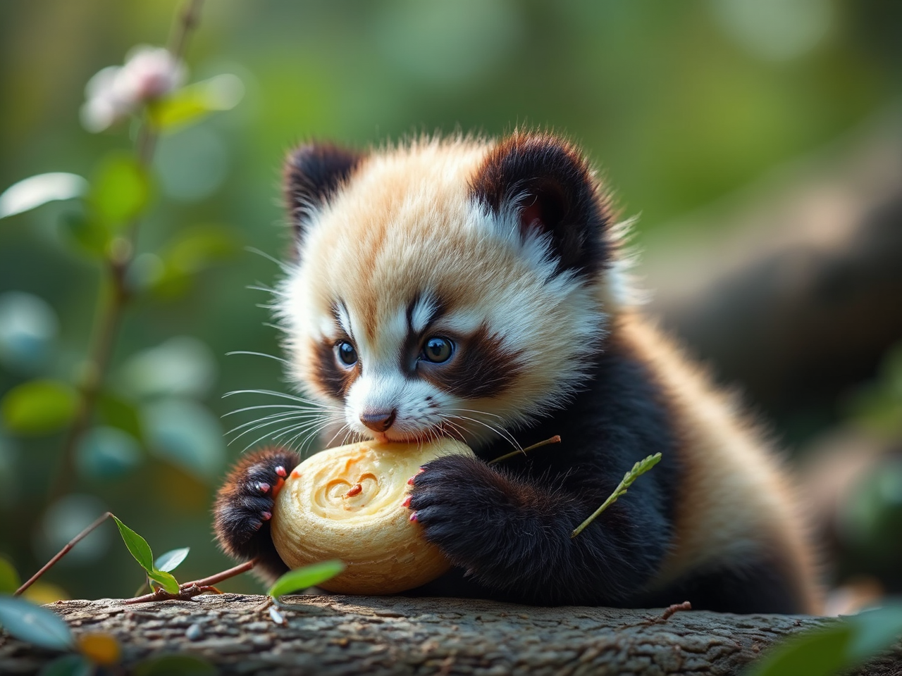 A cute panda eating