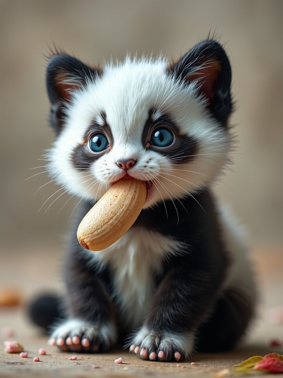 Kitten eating bamboo in
