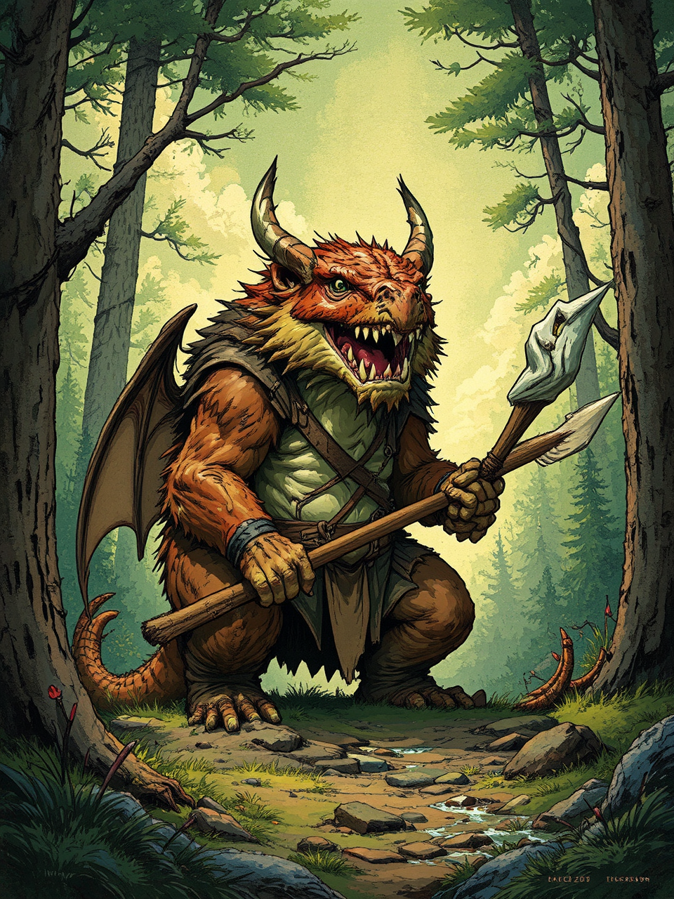 A horned creature sits