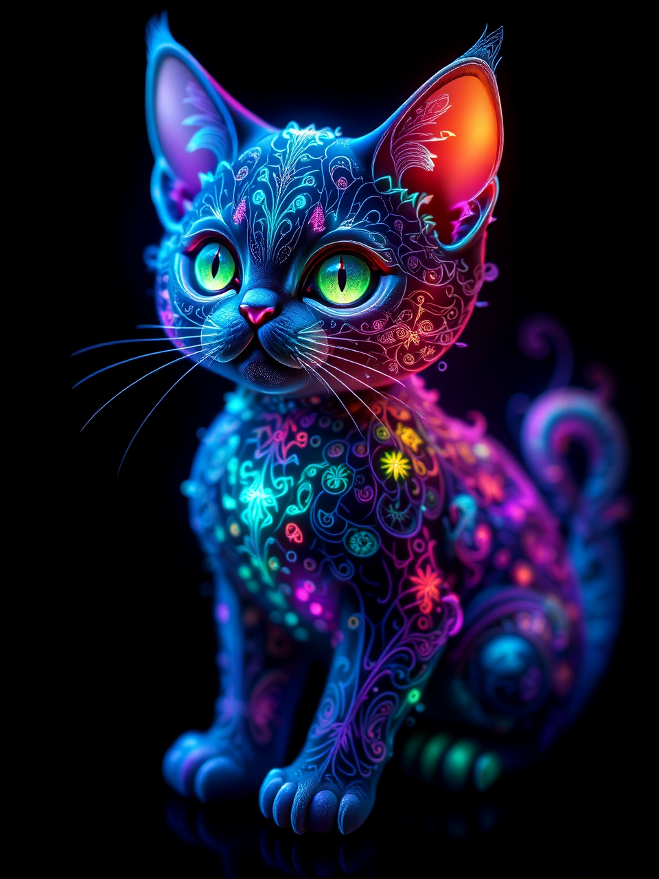 Colorful cat with glowing