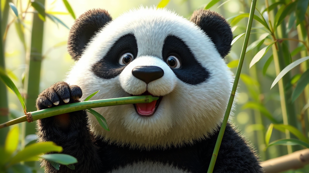 Cute panda eating bamboo