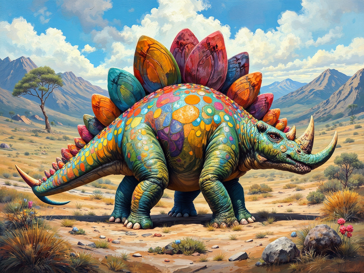 Colorful dinosaur-rhino hybrid in