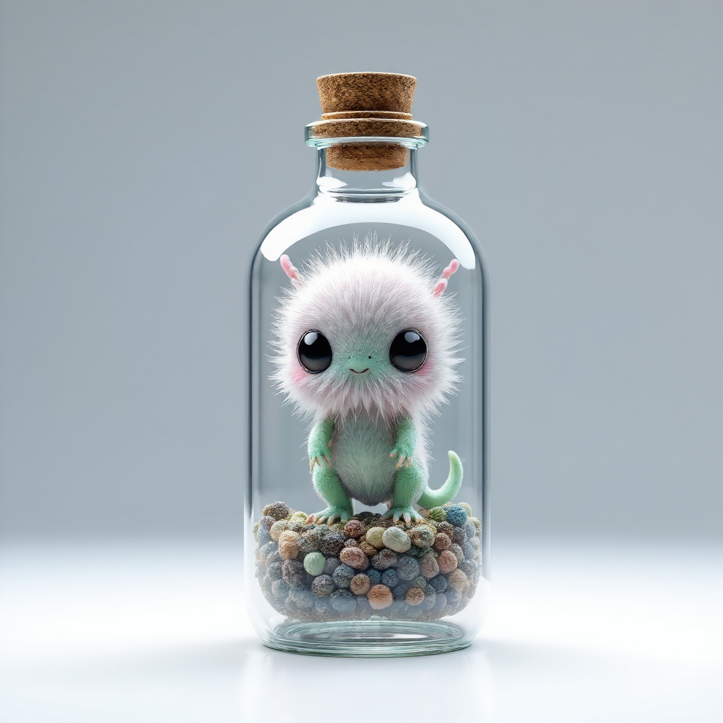 Glass bottle with alien