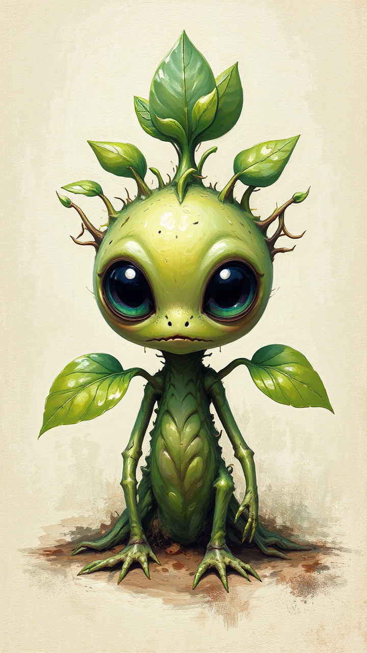 Anthropomorphic alien plant creature.