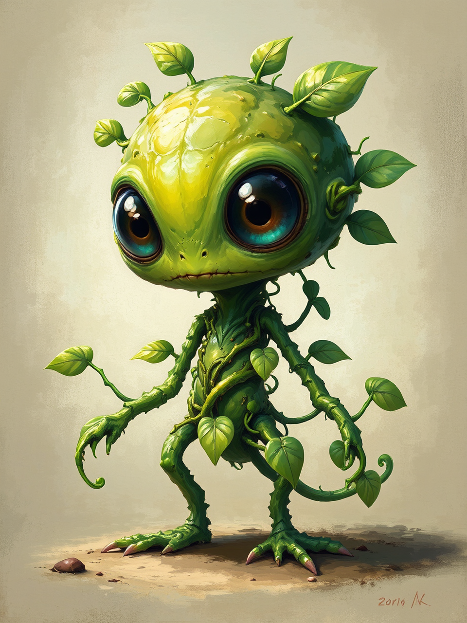 Alien-like creature with leafy