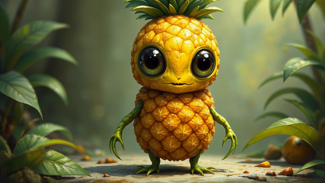 Anthropomorphic alien pineapple creature.