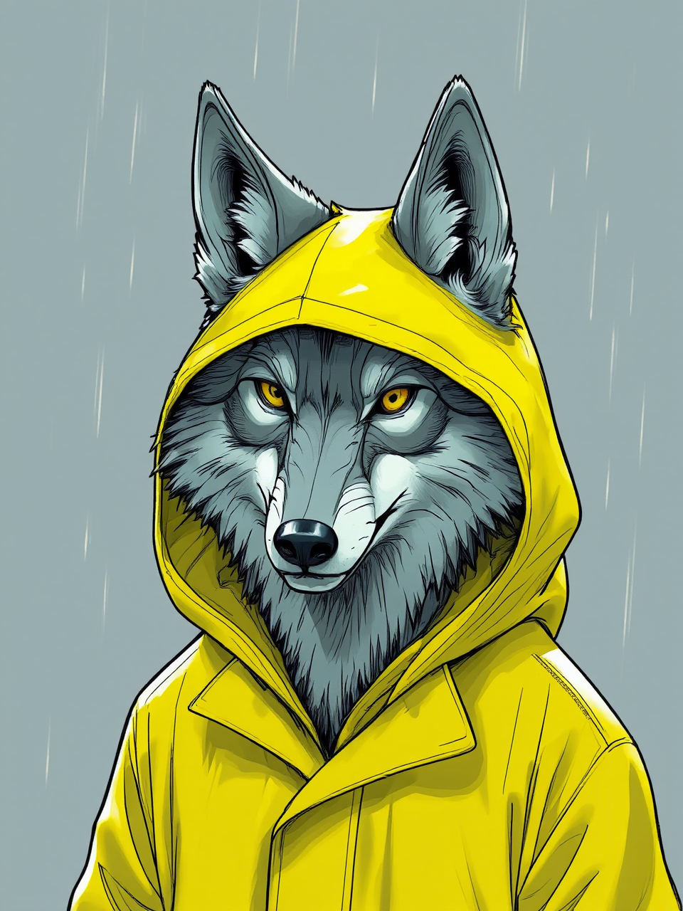 Grey wolf in yellow