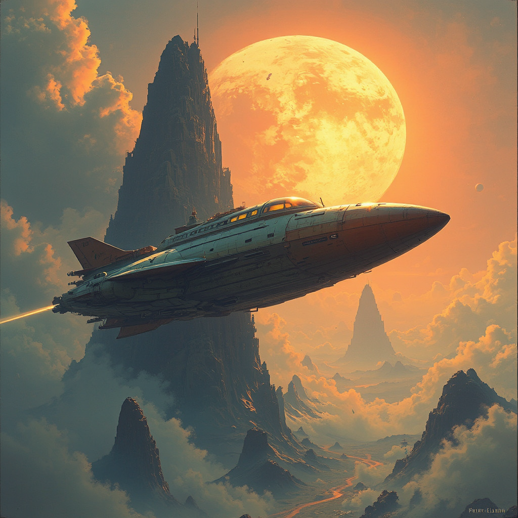 Spaceship above unknown extraterrestrial