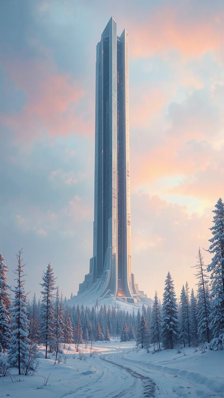 Tall building in snowy