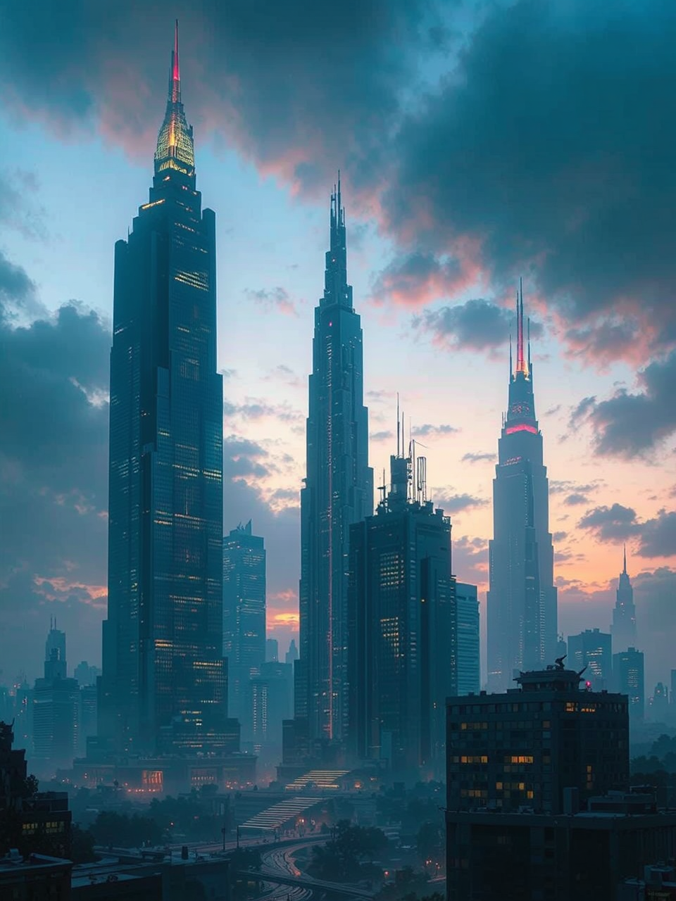 Dusk falls on futuristic