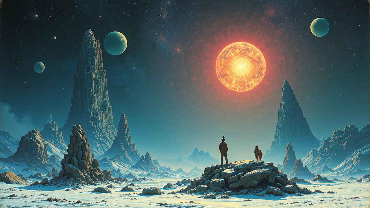 Colorful space battle scene