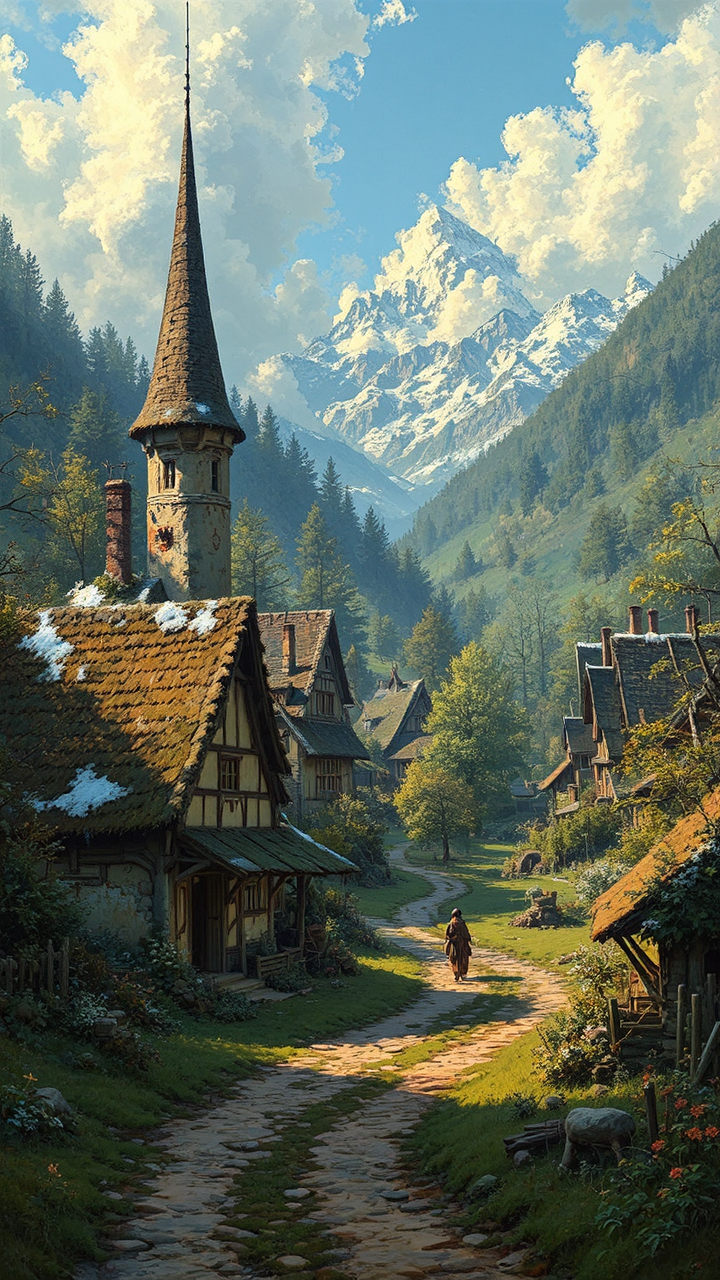 Rustic Alpine village scene