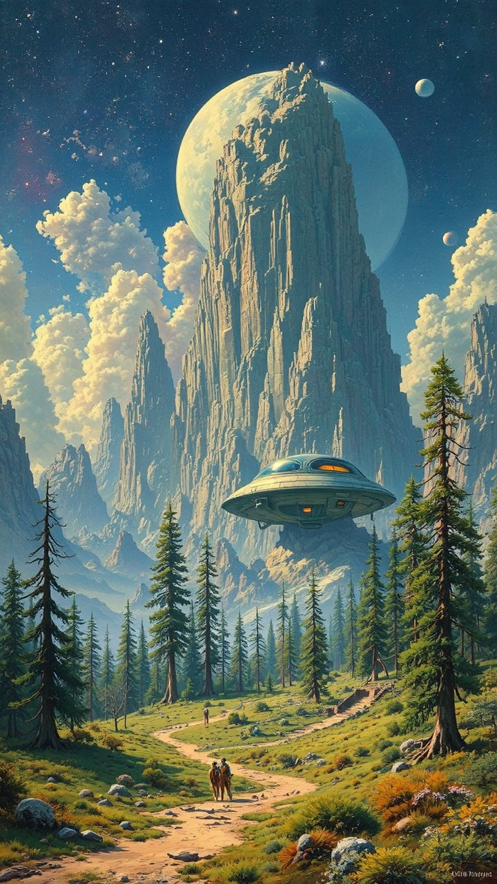 Strange forest with spaceship