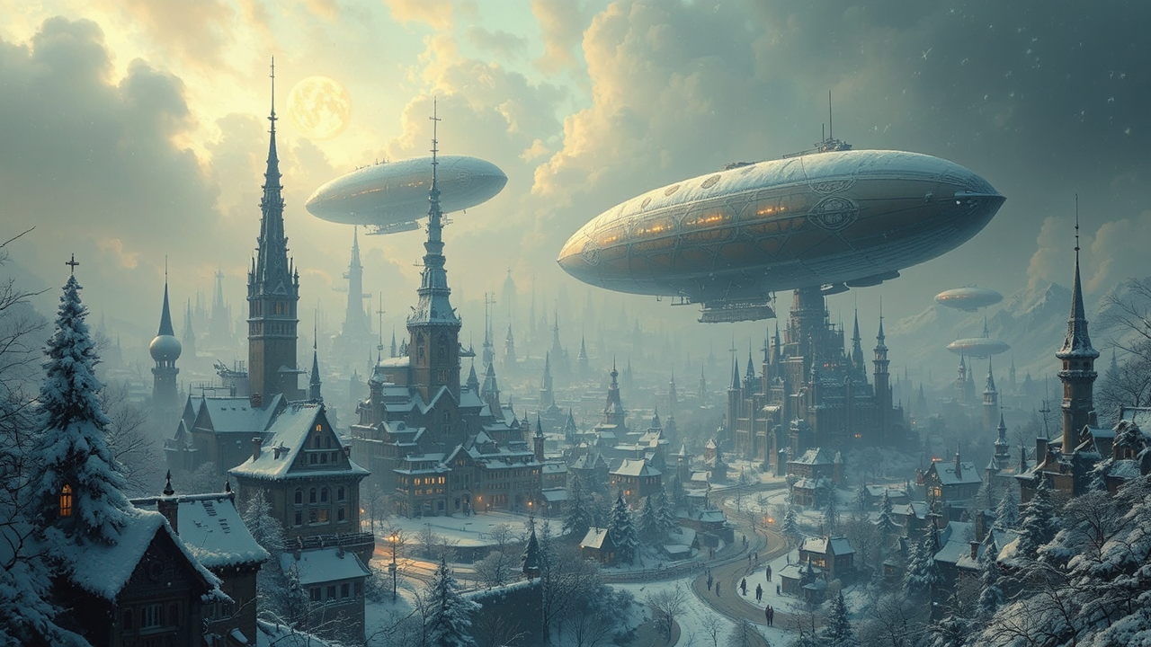 Wintery fantasy city with