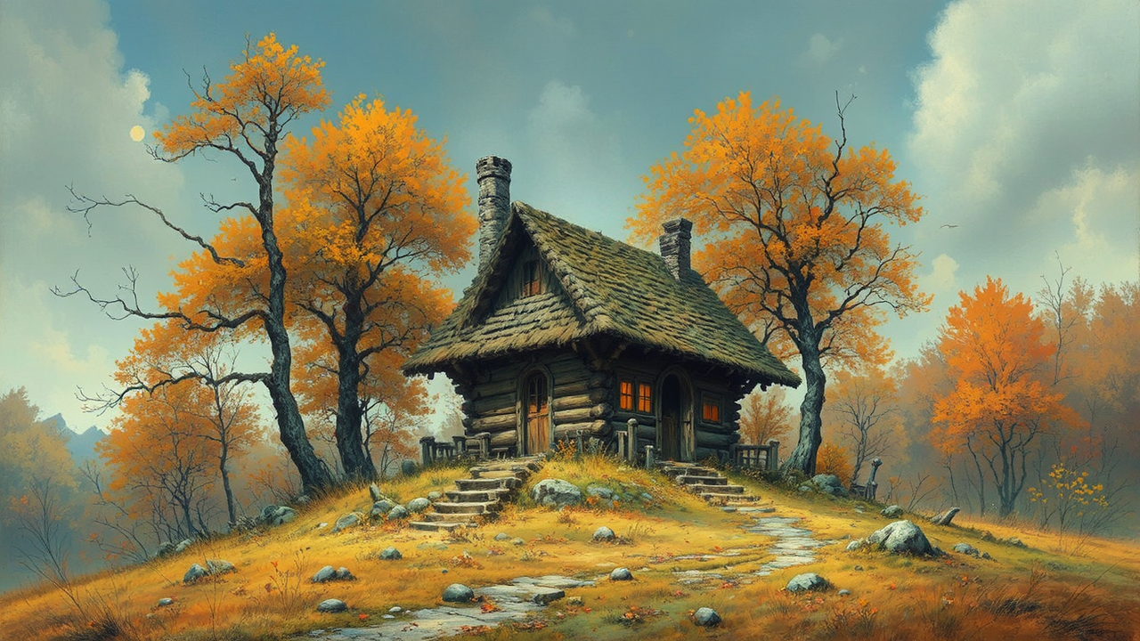 Lonely cabin in morning