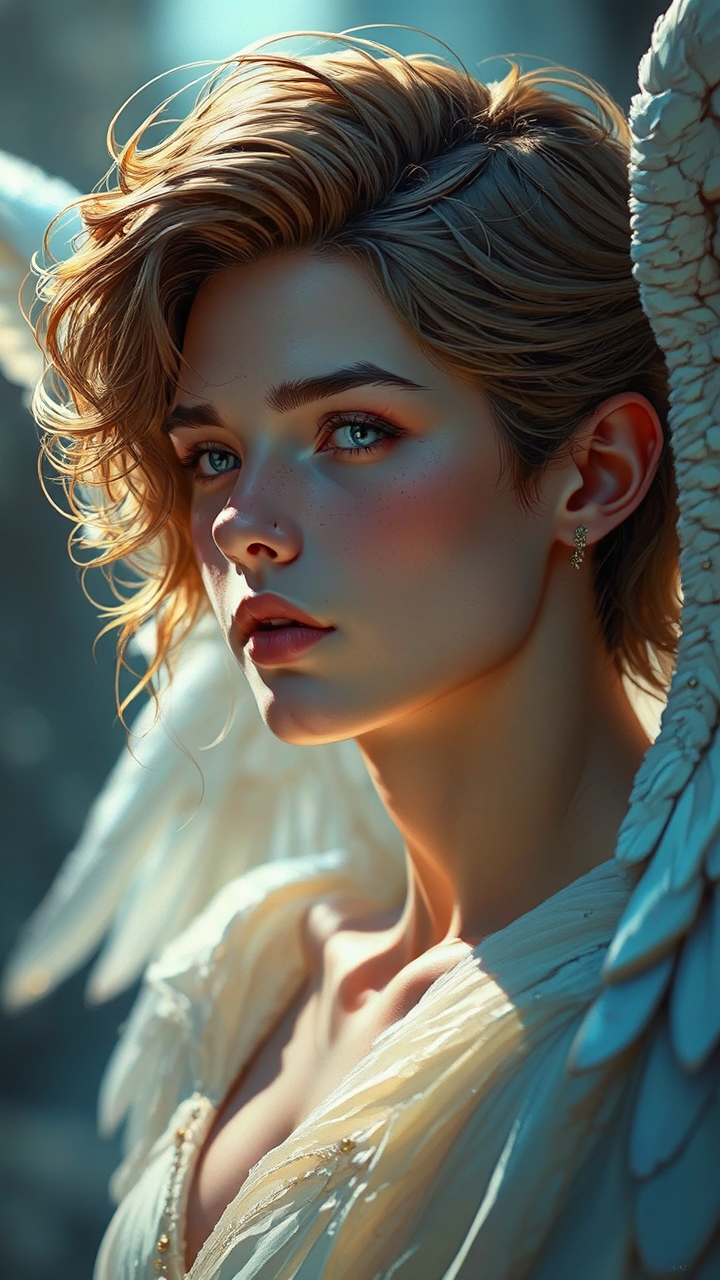 Handsome ultra-realistic angel illustration.