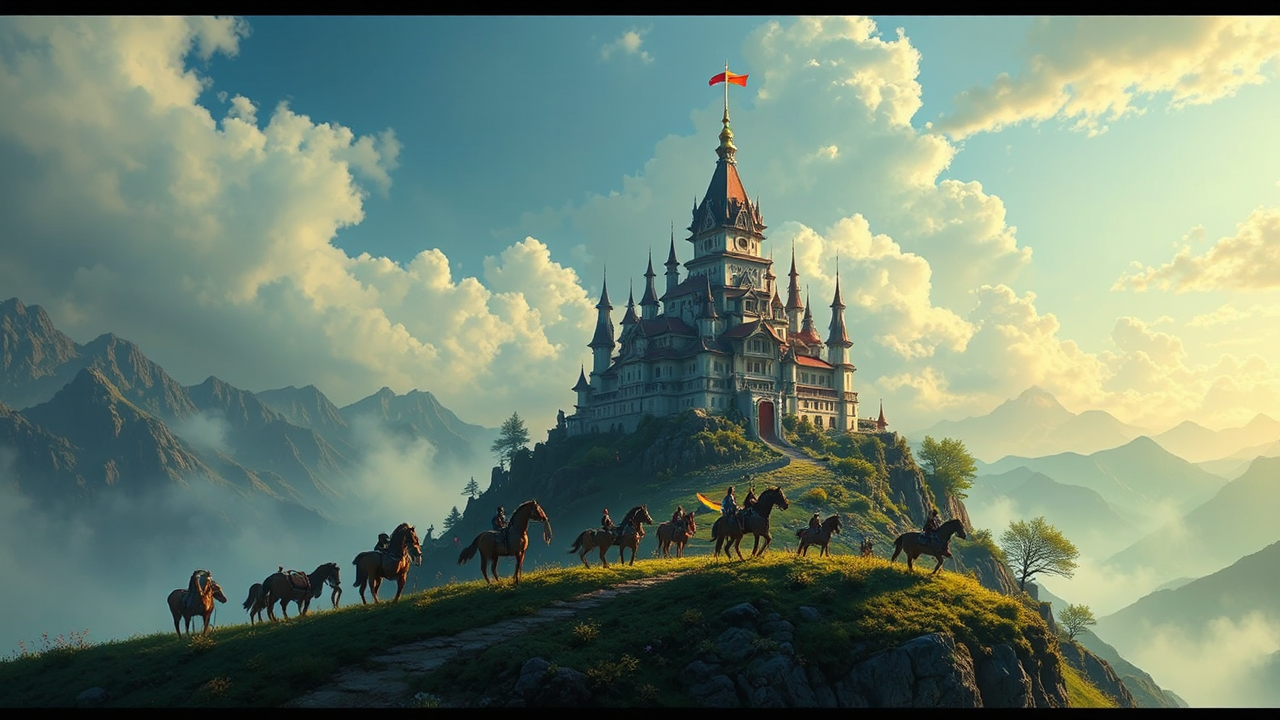 Medieval fantasy kingdom landscape.
