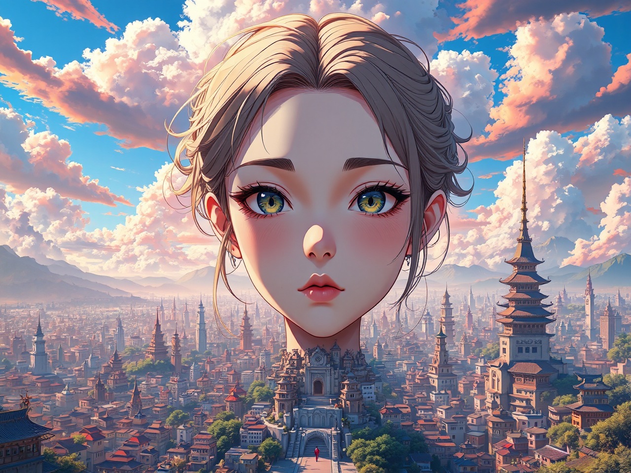 Ancient cityscape with vibrant