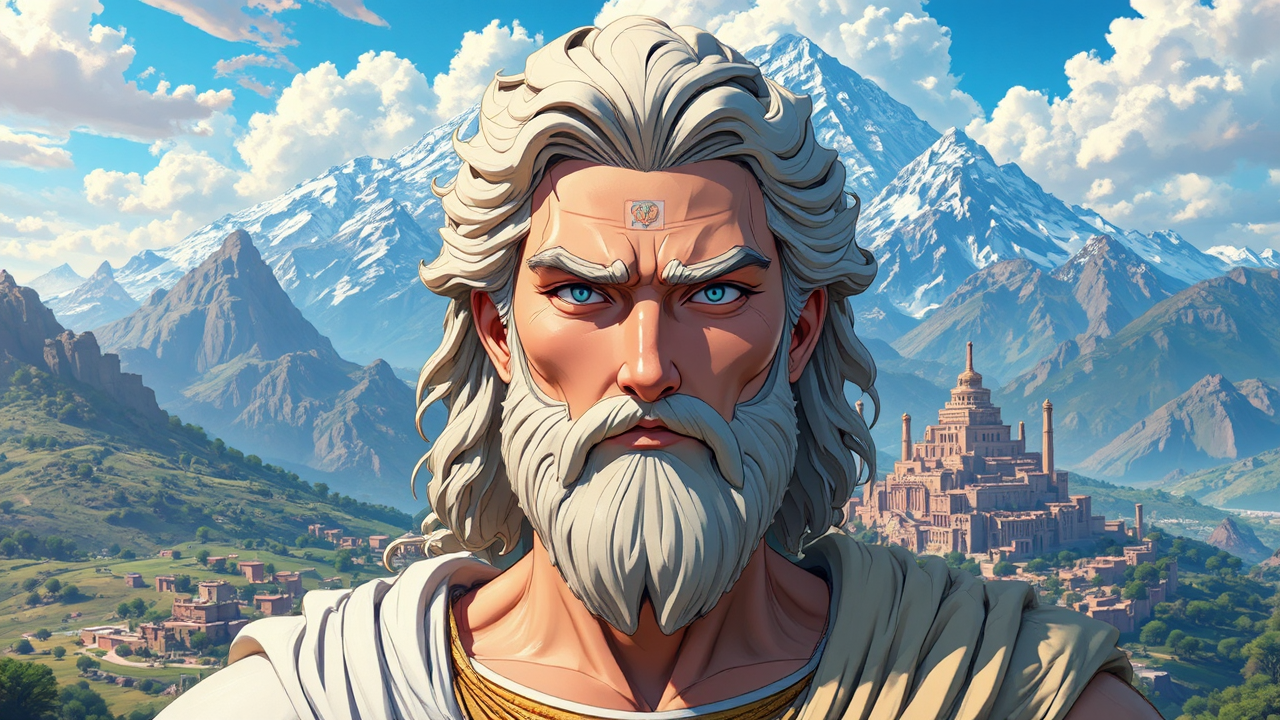 Greek god in mountainous