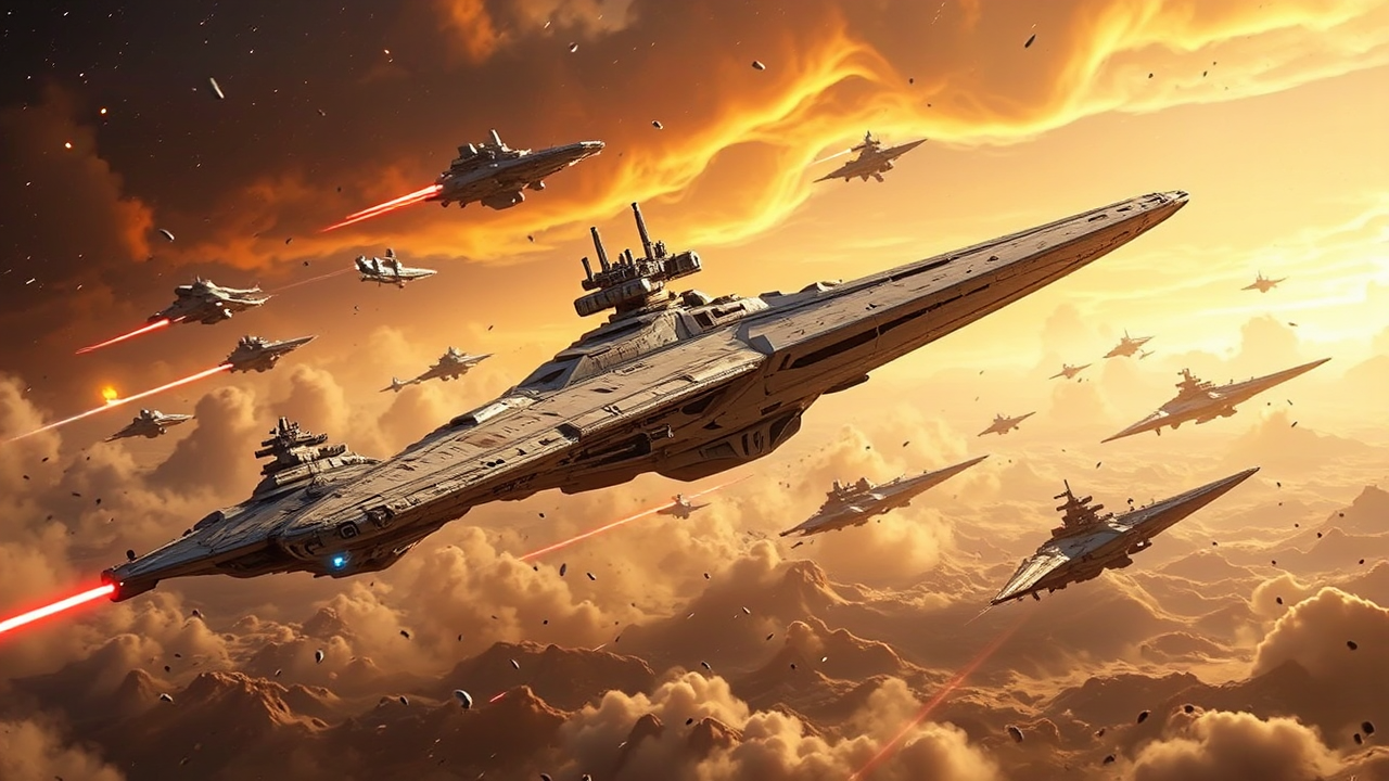 Star Wars spaceships battle