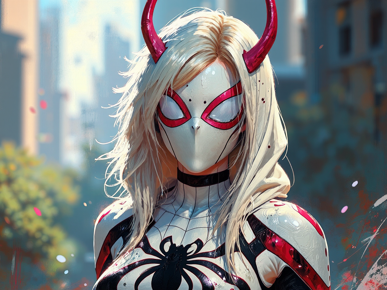 Stylized portrait of Spider-Gwen.