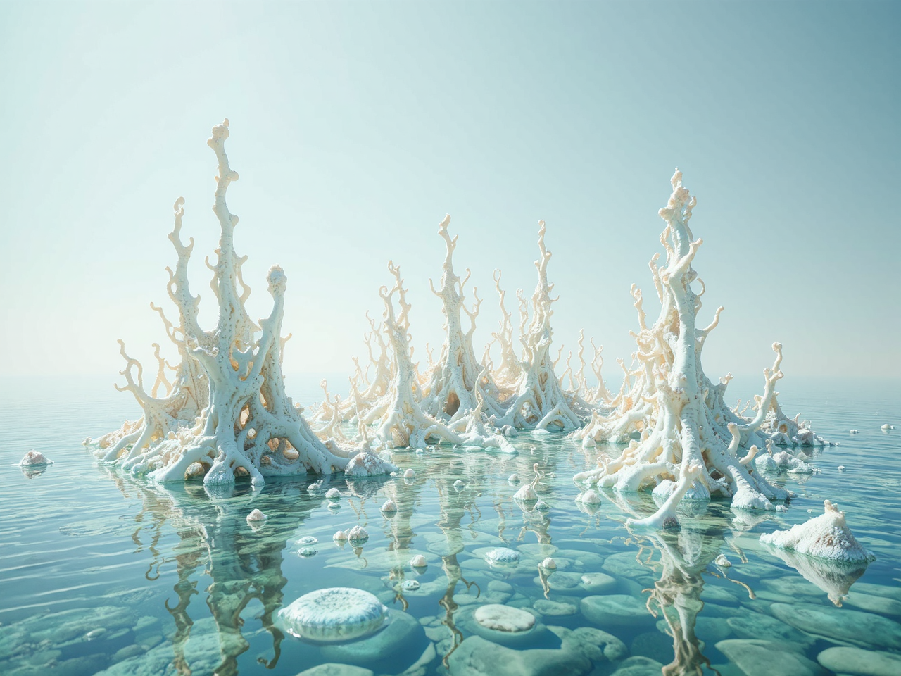 Lake with glowing skeletal