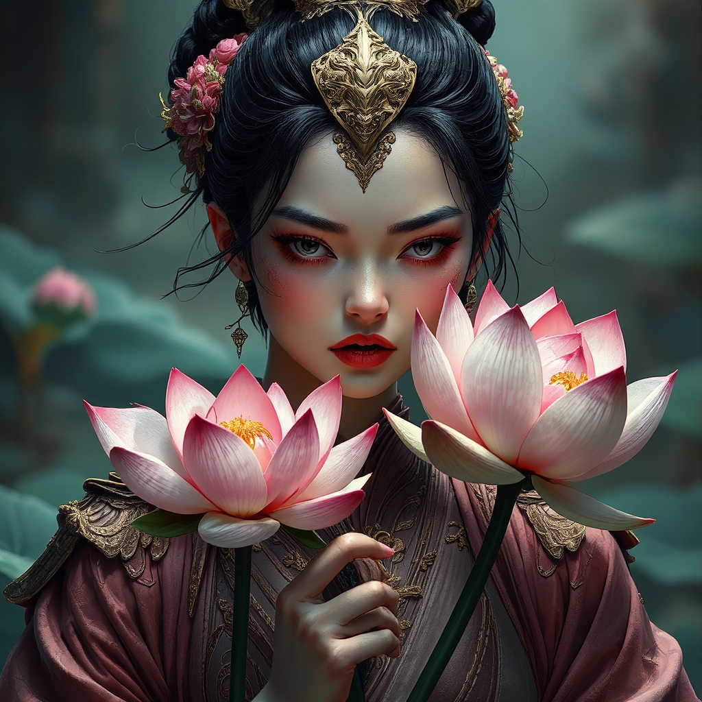 A female samurai holds