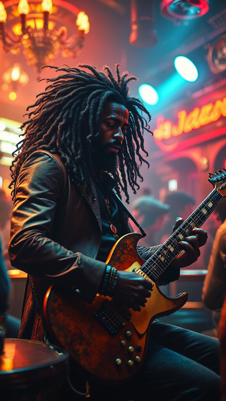 Steampunk musician plays electric