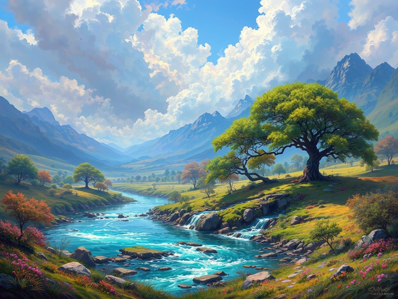 River scene with oak