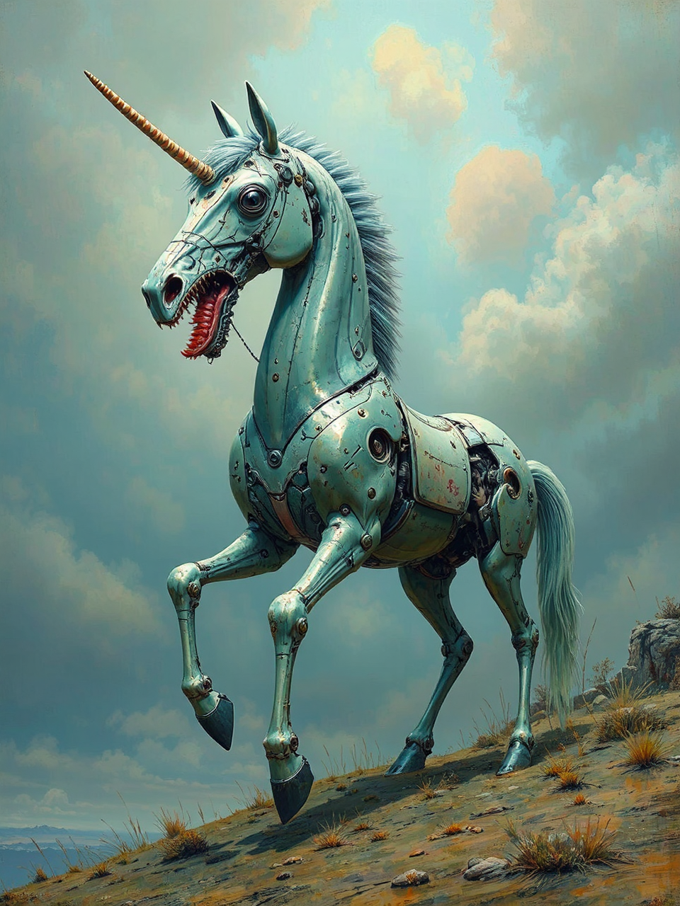 Cyborg horse with sharp