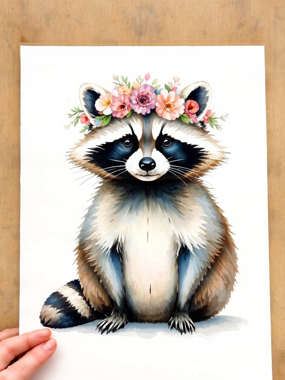 Raccoon wearing a floral