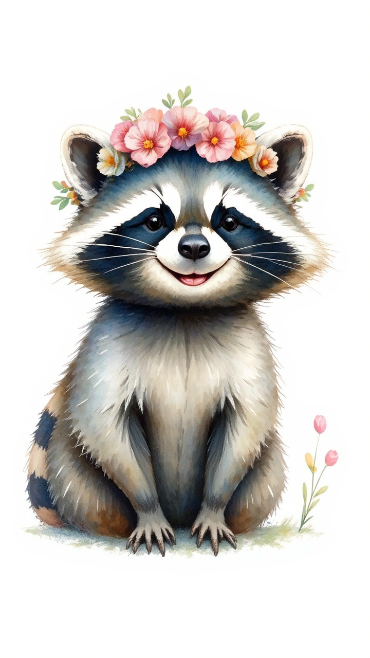 Smiling raccoon in flower