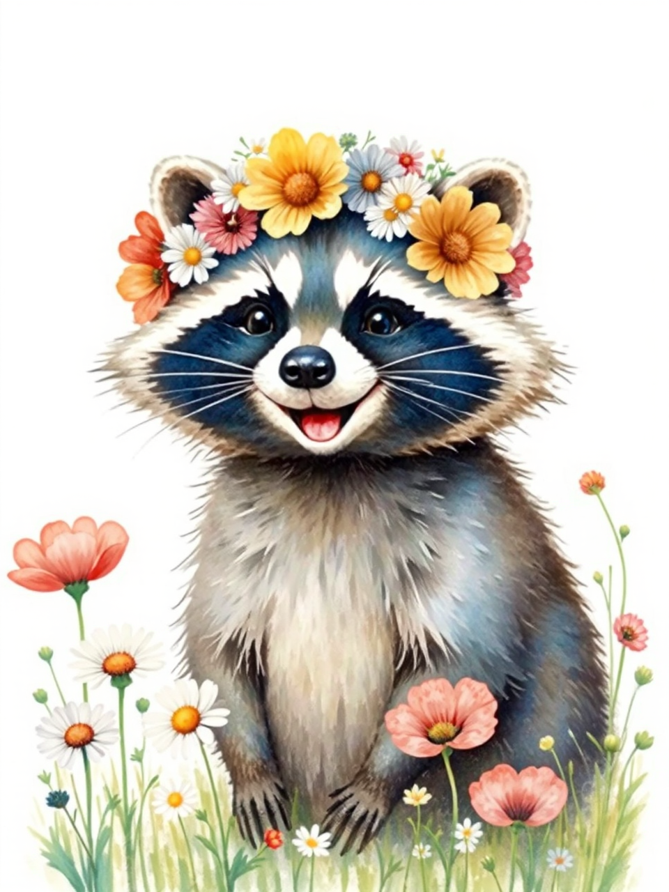A smiling raccoon in