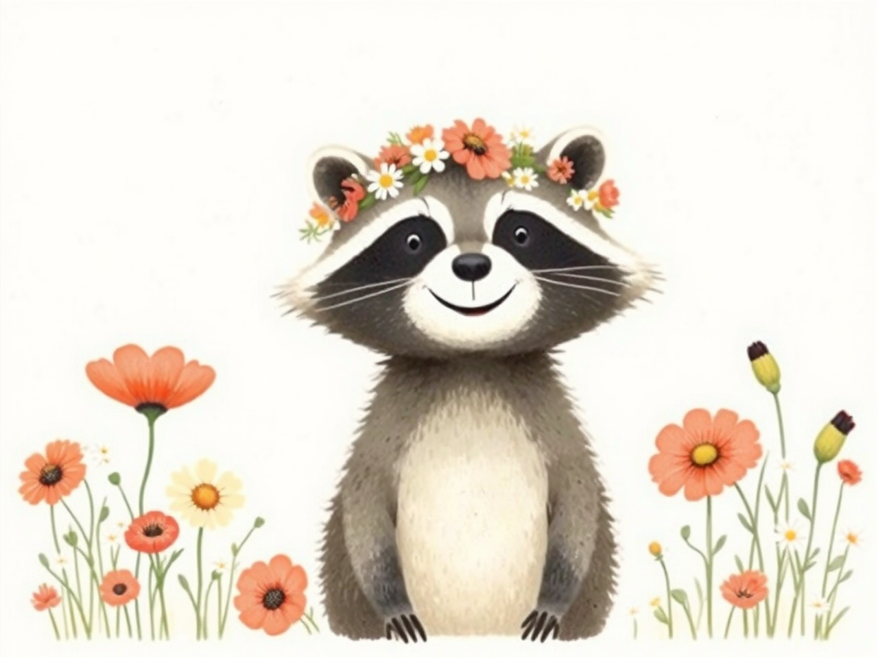 Raccoon with flower crown