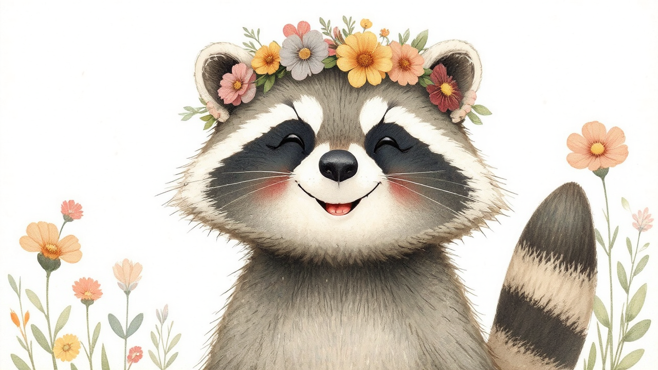 A smiling raccoon wears